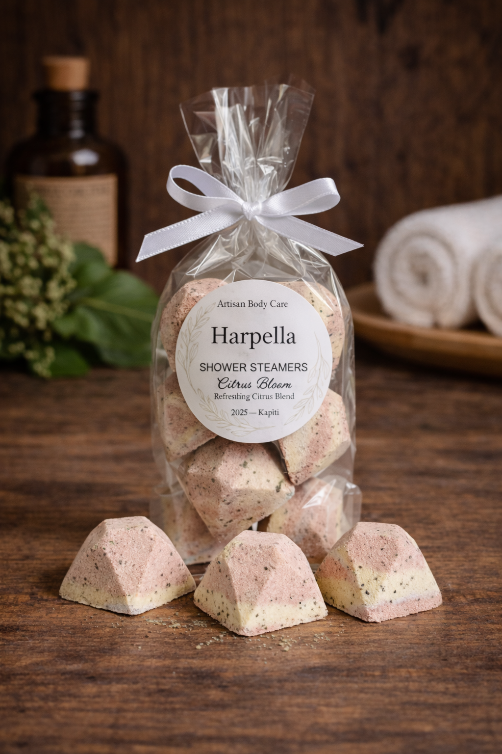 Harpella Kawakawa Shower Steamers - Citrus Bloom | NZ Made Natural Aromatherapy