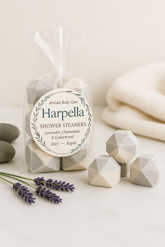 Harpella Shower Steamers - Lavender, Chamomile & Cedarwood with Label