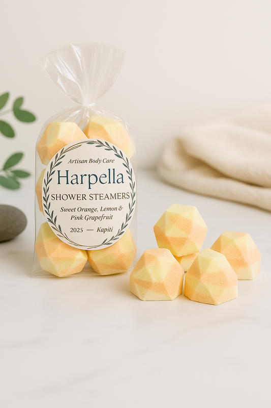 Harpella Shower Steamers - Sweet Orange, Lemon & Pink Grapefruit with Correct Label 1