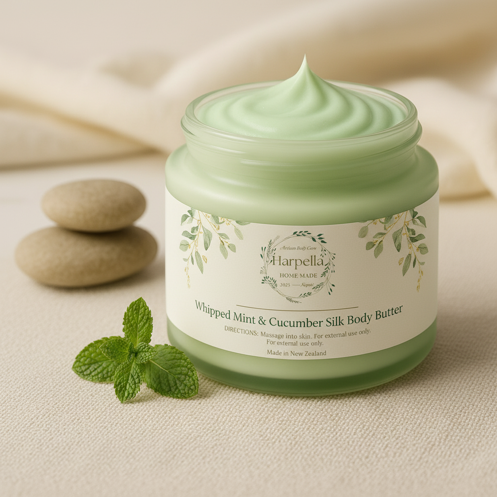 Harpella Whipped Mint & Cucumber Silk Body Butter with Label