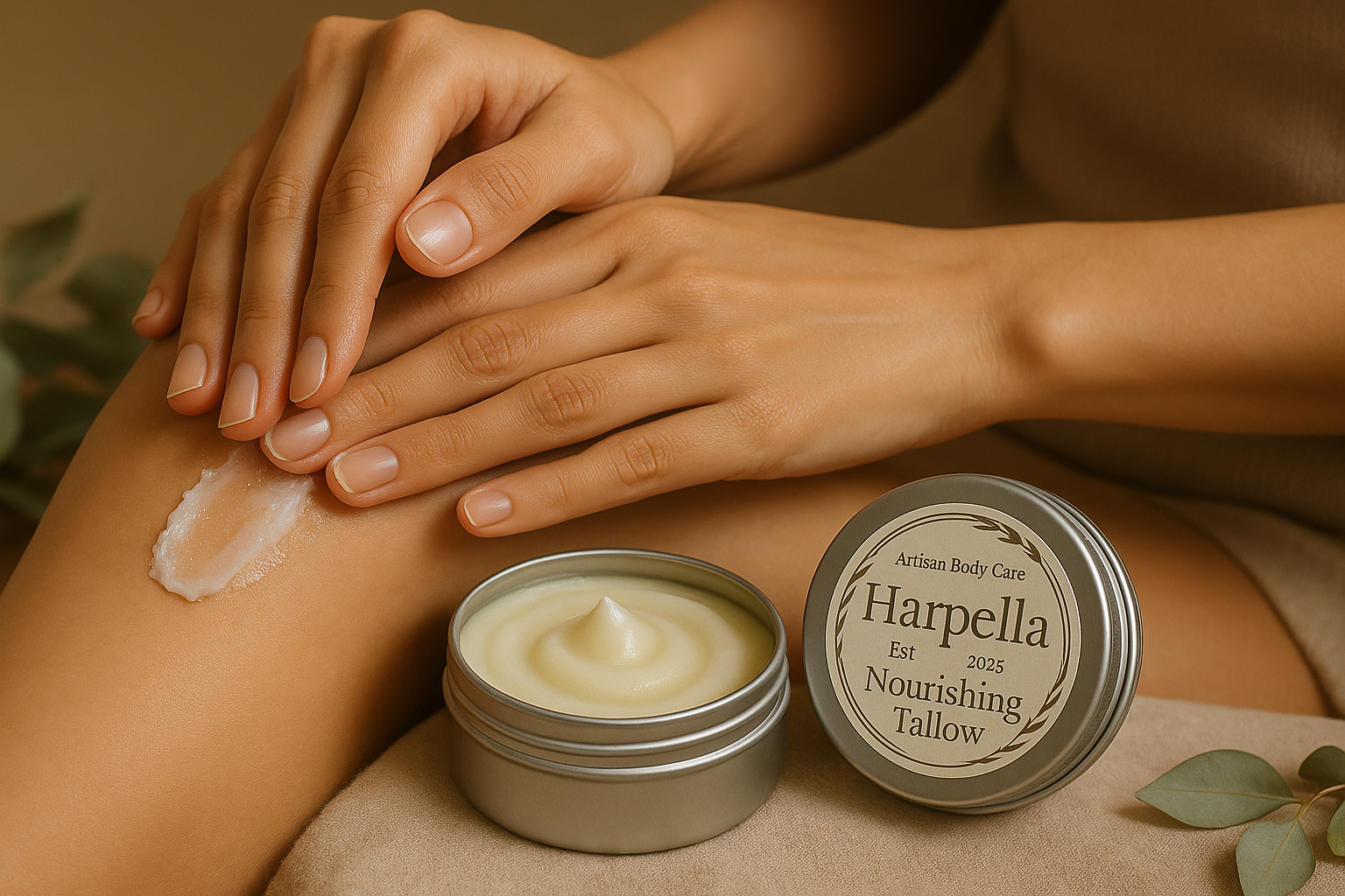 Harpella Nourishing Tallow Body Butter - Application Shot